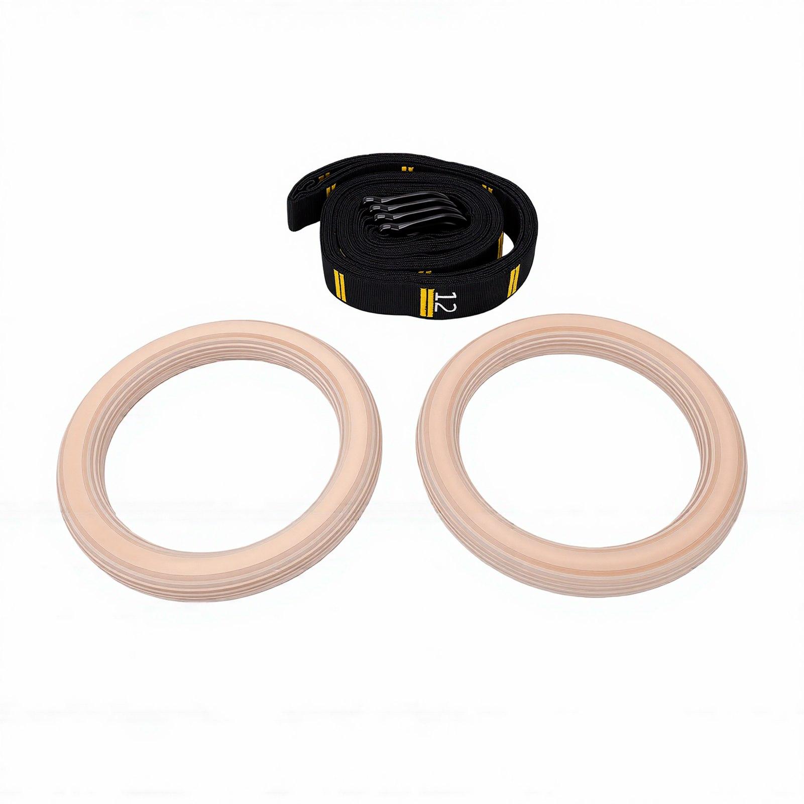 Double Circle Gymnastics Rings with Adjustable Numbered Straps Wood Full Body Workout Rings for Home Gym Exercise