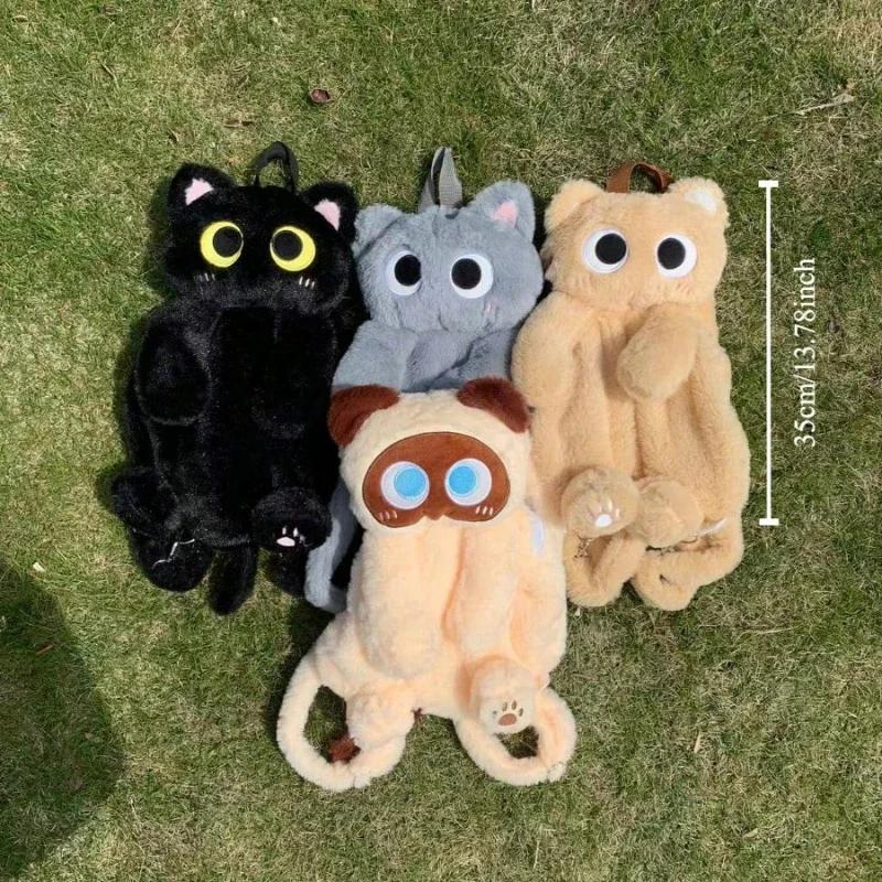 Black Cat Backpacks Big Eyes Kitten Doll Plush Kawaii Stuffed Animals Shoulder Bag Large-Capacity Soft Toy Fashion Crossbody Bag