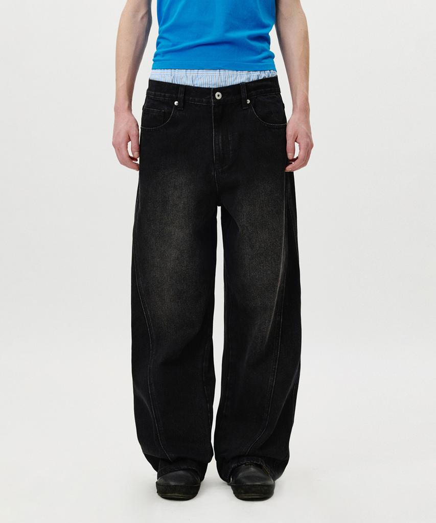 Nopeimeoseu Curved Wide Washing Jeans (Black)