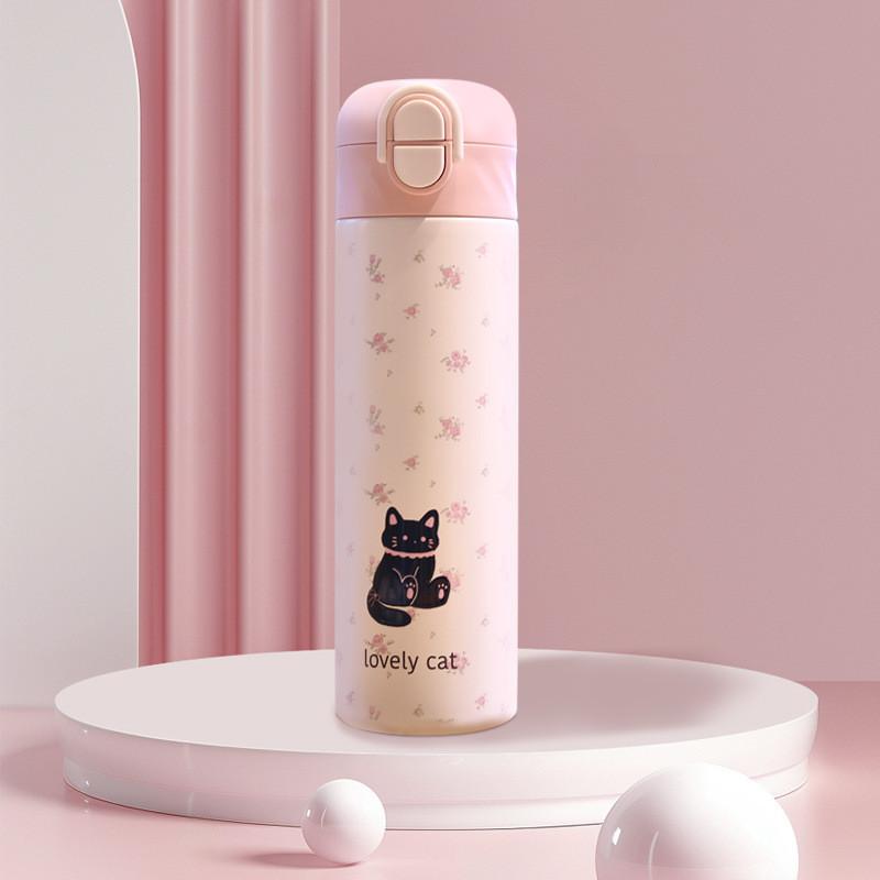 Cute Cat Puppy Floral Grid Star Printed Stainless Steel Insulated Cup