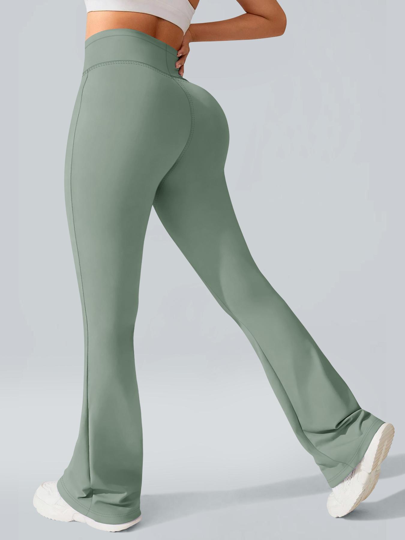 

Женские брюки клеш с высокой талией, модные брюки клеш подходят для активного образа жизни. XXL зелёный