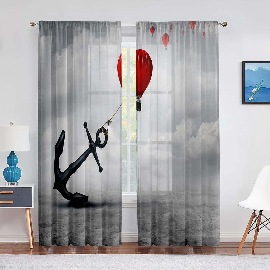 Nautical Anchor Rustic Grey Wooden Sheer Window Curtains Bedroom Modern Chiffon Drape Tulle Living Room Kitchen Voile Curtain