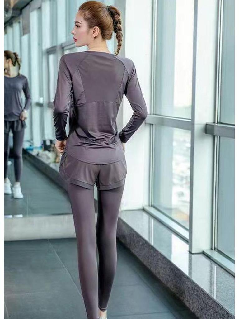 Damski dopasowany zestaw do jogi i biegania: Top z długim rękawem i spodnie, szybkoschnące, podkreślające sylwetkę, na jesień