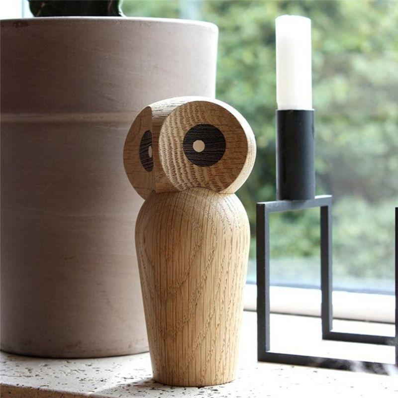 ABIY Belles Figurines d'Animaux Hibou Oiseau Mode Artisanat Miniature Bois Naturel Cadeaux Mignons Populaires pour Enfants