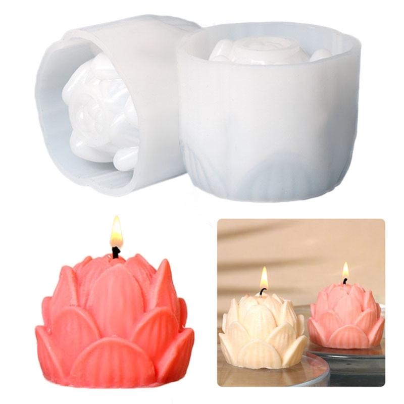 Aromatherapy Candle Silicone Mold 3D Lotus Flower Shape Soap Mould DIY Handmade Soap Model Plaster Mold Decoration