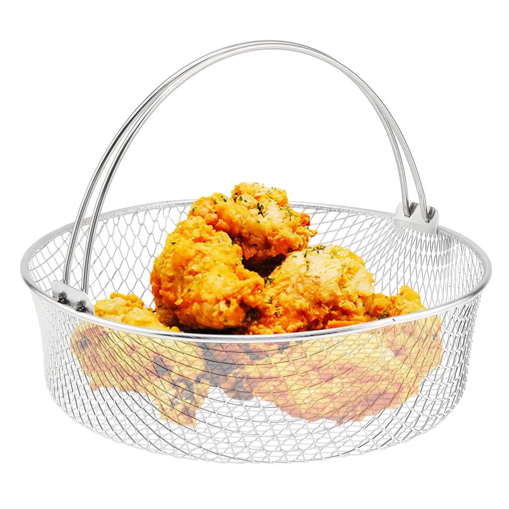 Stainless Steel Round Air Fryer Basket Heavy Duty Non Stick Cooking Basket Universal Fit Easy Clean Home Kitchen