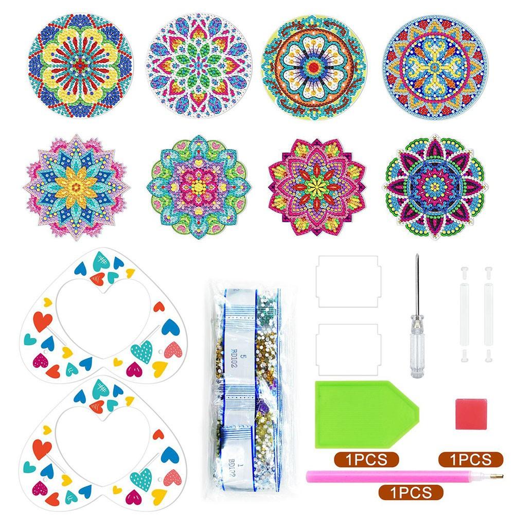 8 Pcs  Coasters Kit with Holder Diamond Art Paint DIY Adult Kids