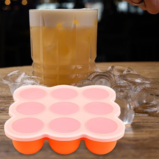 Ice Cube Mold Tray Food-Grade Silicone Ice Maker with Lid 9 Holes Easy Release Infant Food Food Container