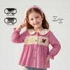 KuWaMi Girls' Spring Plaid Embroidered Doll Collar Blouse
