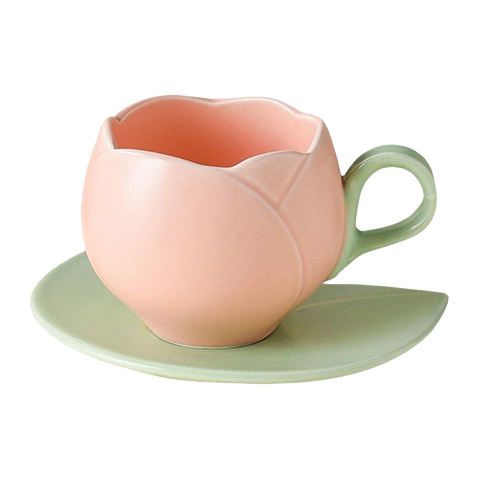 

-shaped Ceramic Coffee Mug With Saucer, Comfortable Handle, -shaped Cup, Heat-resistant Surface, Suitable For And Home Use One Size розовый