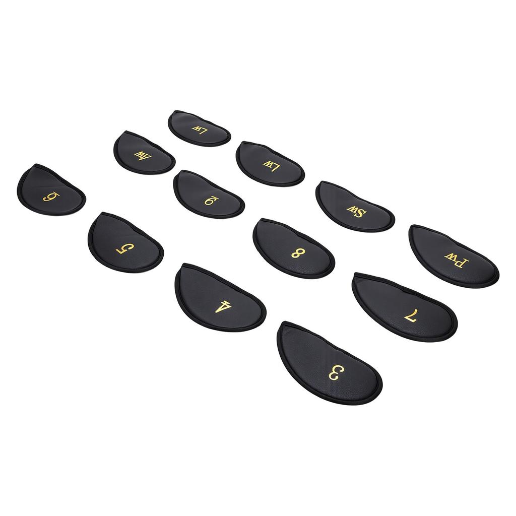 12 PCS Black Club Head Cover with Number PU Leather Soft Interior Lining Club Iron Covers Set