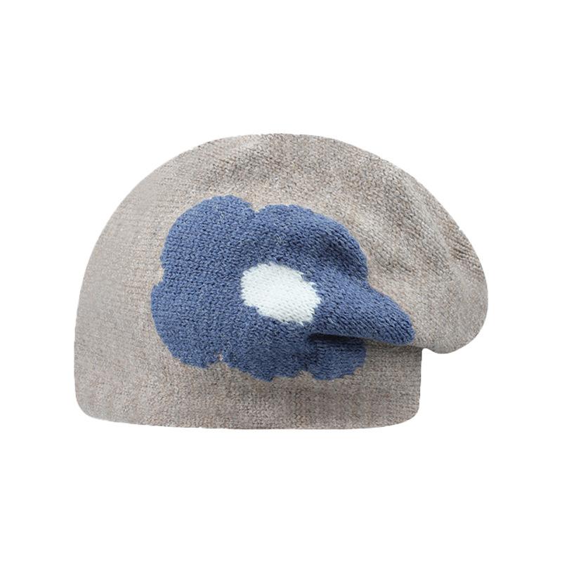 Autumn and winter designer retro flower small fragrance wool hat women's versatile knitted hat thermal ear protection stack hat