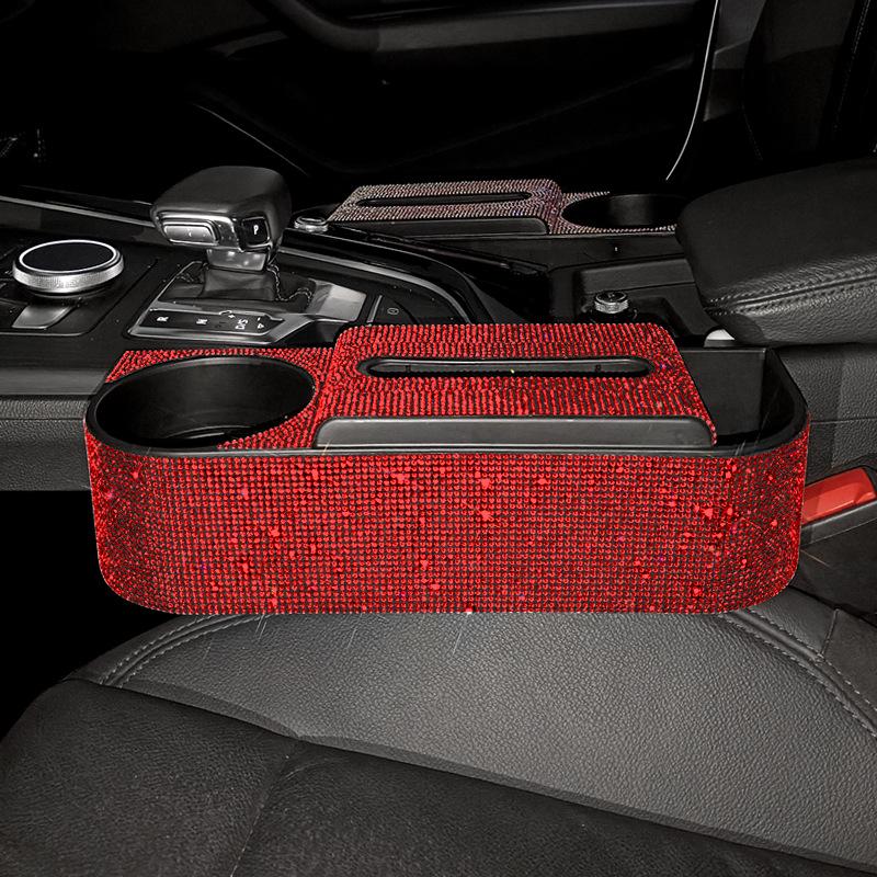 New Bling Rhinestones Car Seat Organizer Car Gap Storage Box Leak-proof Cup Holder Coins Keys Tissue Box Auto