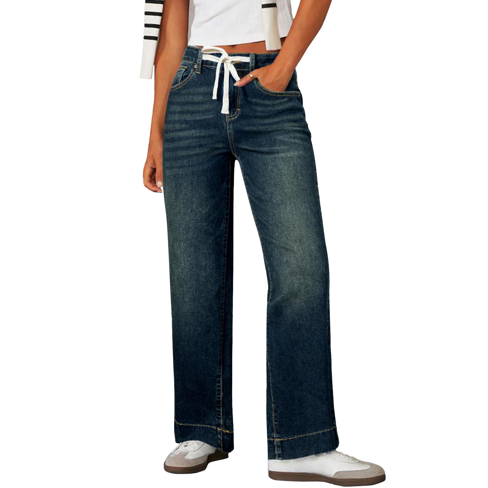 

Женские джинсы широкие от бедра, с высокой посадкой, эластичные, прямые, мешковатые, на кулиске, джинсовые брюки XL