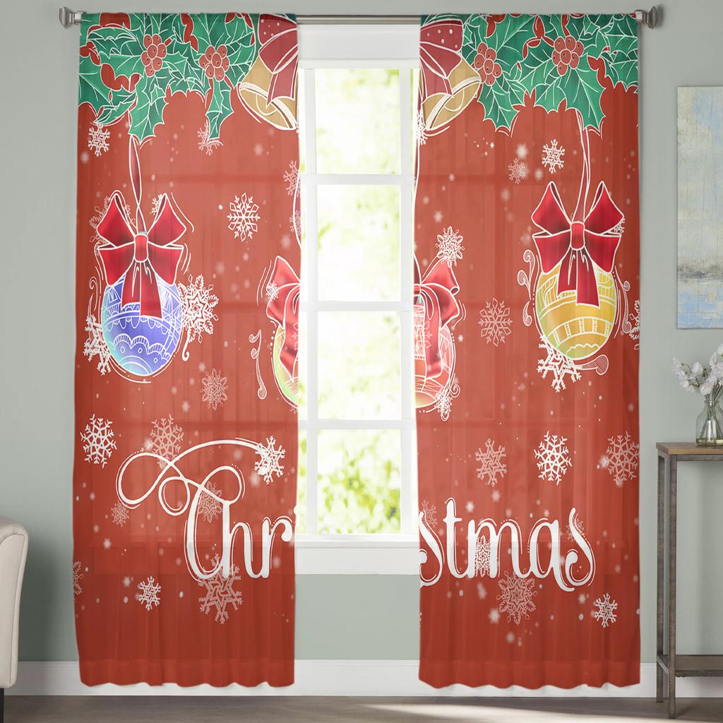 Christmas Decoration Light Ball Snowflake Sheer Curtains For Kids Bedroom Living Room Voile Curtains Xmas Kitchen Tulle Curtain