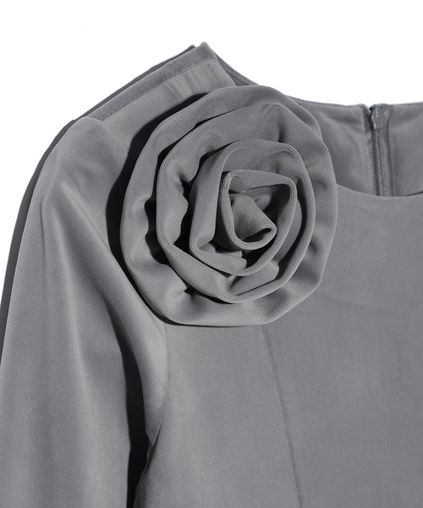 Yuhee Flower Corsage Mini Dress Charcoal