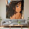 Curly-Haired Girl In Sunny Backyard Patterned Tapestry Decorative Wall Hanging, Home Bedroom Living Room Decor
