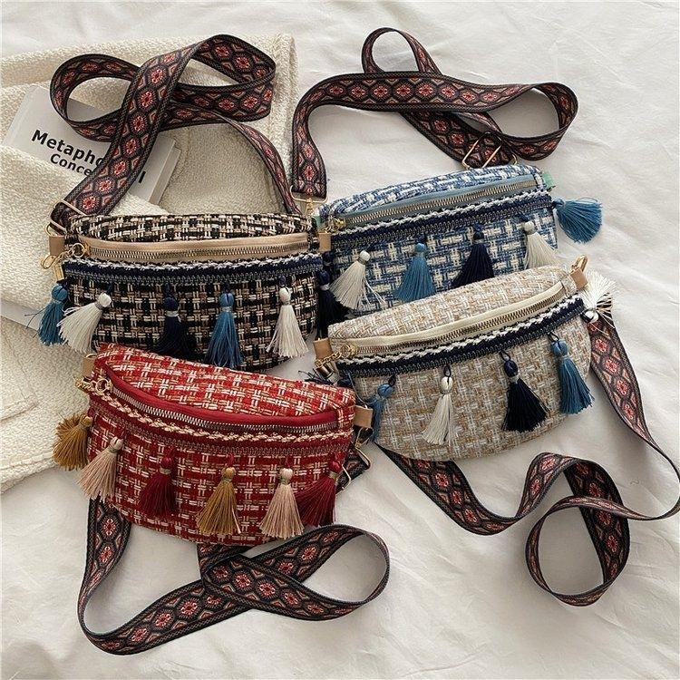 Ethnic Style Handbag Women's Textured Canvas Bag Simple Single Shoulder Crossbody Women's Bag