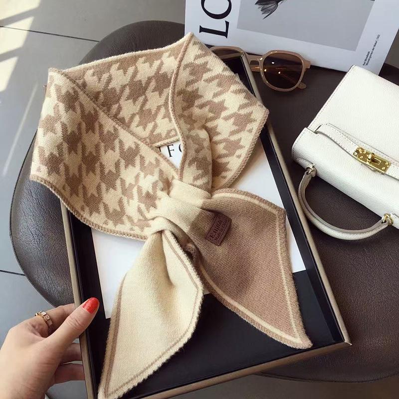 Women's Houndstooth Double-Sided Scarf Set - Thickened, Versatile, Autumn/Winter Neck Warmer