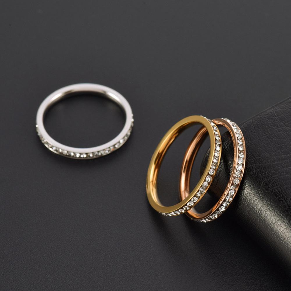 2mm Iced Out Cubic Zirconia Ring Female Gold Silver Color Stainless Steel Wedding Band Rings for Women Fashion Jewelry Gift 2025