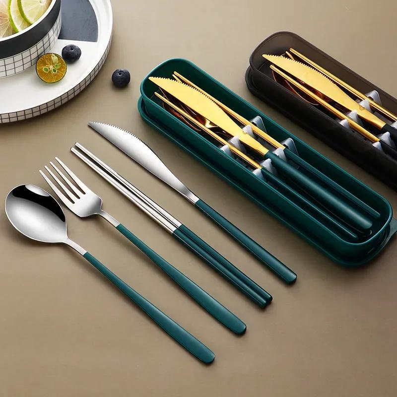 Eco Friendly 304 Dinnerware Set, Portable Cutlery Sets with Case, Silverware Sets, Gold Knife Fork Spoon Kitchen Accessories