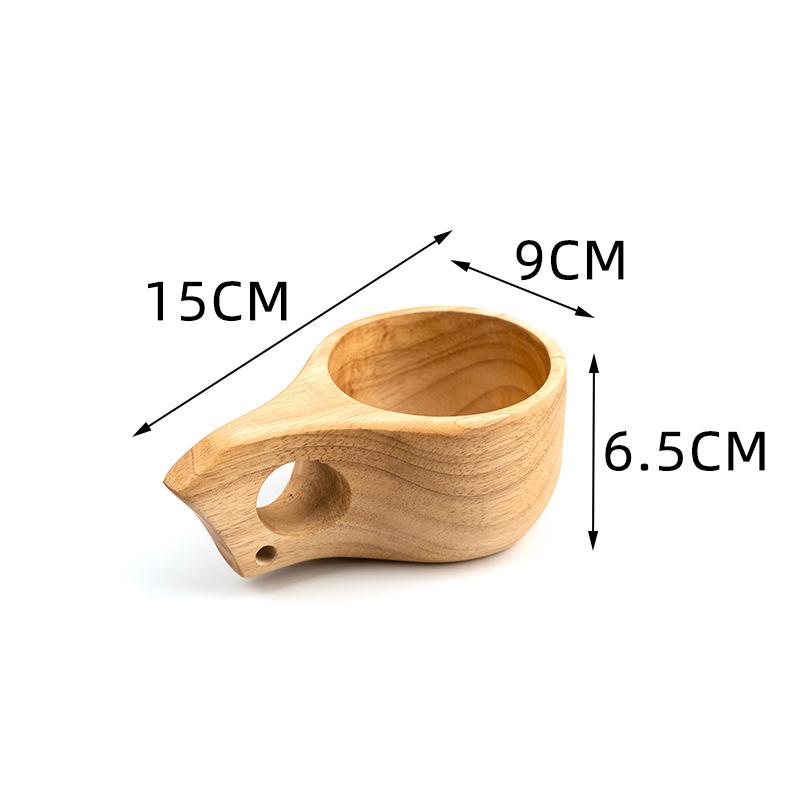 

Finland Kuksa Rubber Wood Water Cup Portable Coffee Mug with Handle Cowhide Rope Hook Juice Milk Beer Tea Cup Outdoor Drinkware