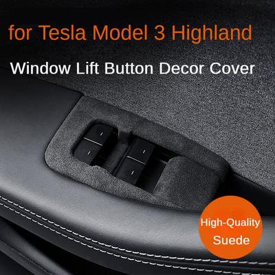 Tesla Model 3 Highland 2024 için Cam Kaldırma Düğmesi Çerçeve Kapağı Süet Kaldırma Anahtarı Koruma Etiketi Araba İç Aksesuarları