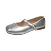 French Mary Jane with Skirt Single Shoes Women's 2025 Autumn New Silver Square Head Light Mouth Flat Bottom Gentle Small Leather Shoes
