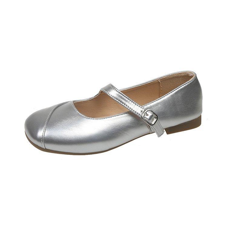 French Mary Jane with Skirt Single Shoes Women's 2025 Autumn New Silver Square Head Light Mouth Flat Bottom Gentle Small Leather Shoes