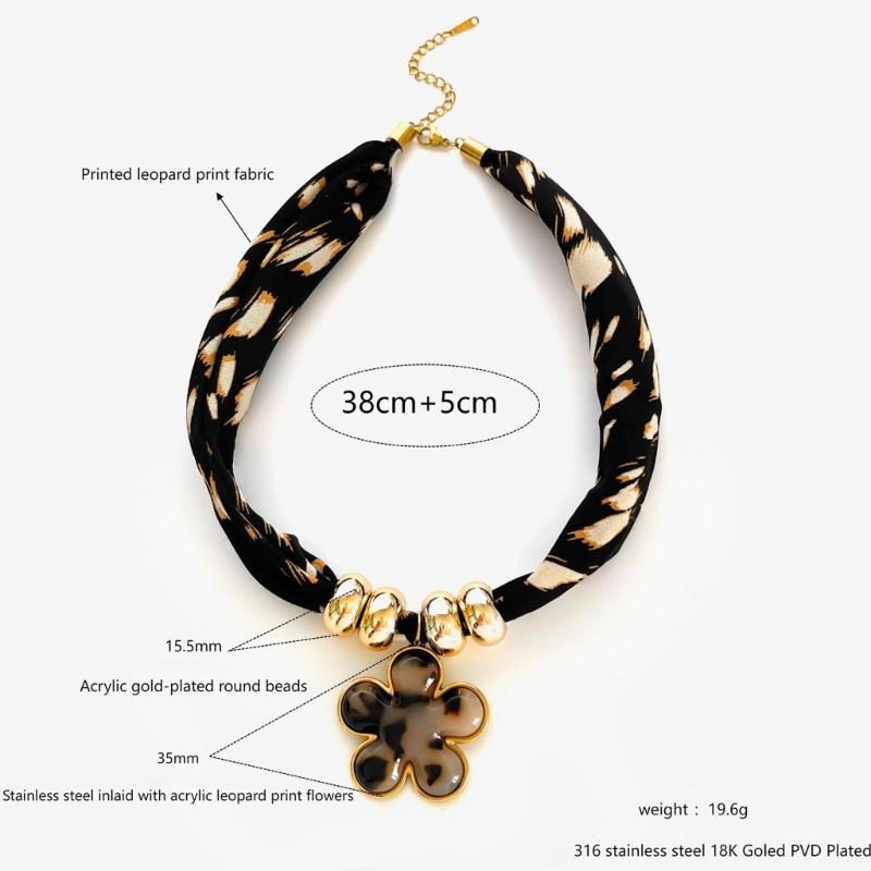 Stylish Leopard Print Rope Necklace With Floral Heart Pendant for Women Fashion Jewelry Gift