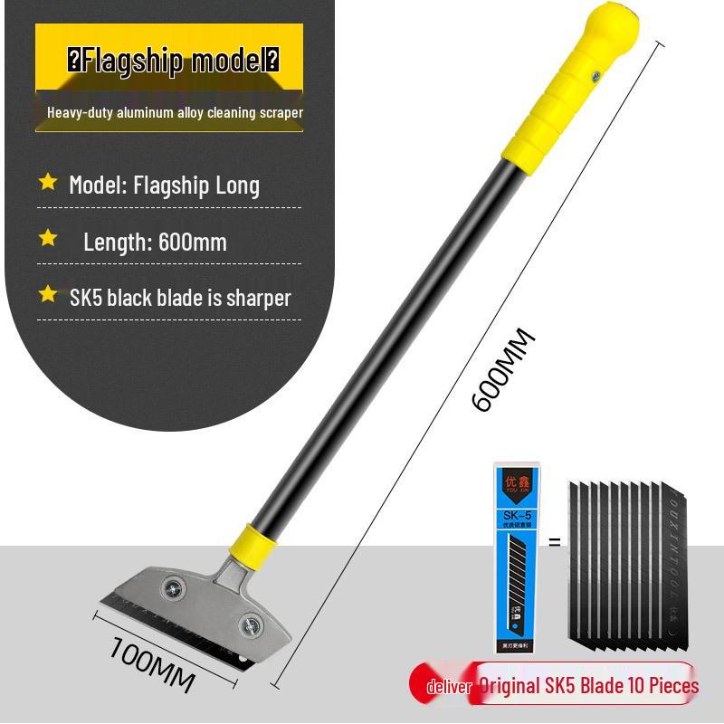 Upgraded Heavy Duty Aluminum Alloy Putty Knife with Thick Black Blade for De-gluing Floor Tiles and Kitchen Use