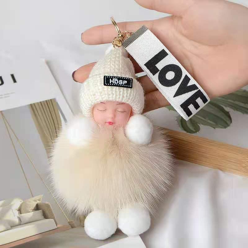 Genuine Fox Fur Pom Pom Doll Keychain Pendant for Bags and Accessories