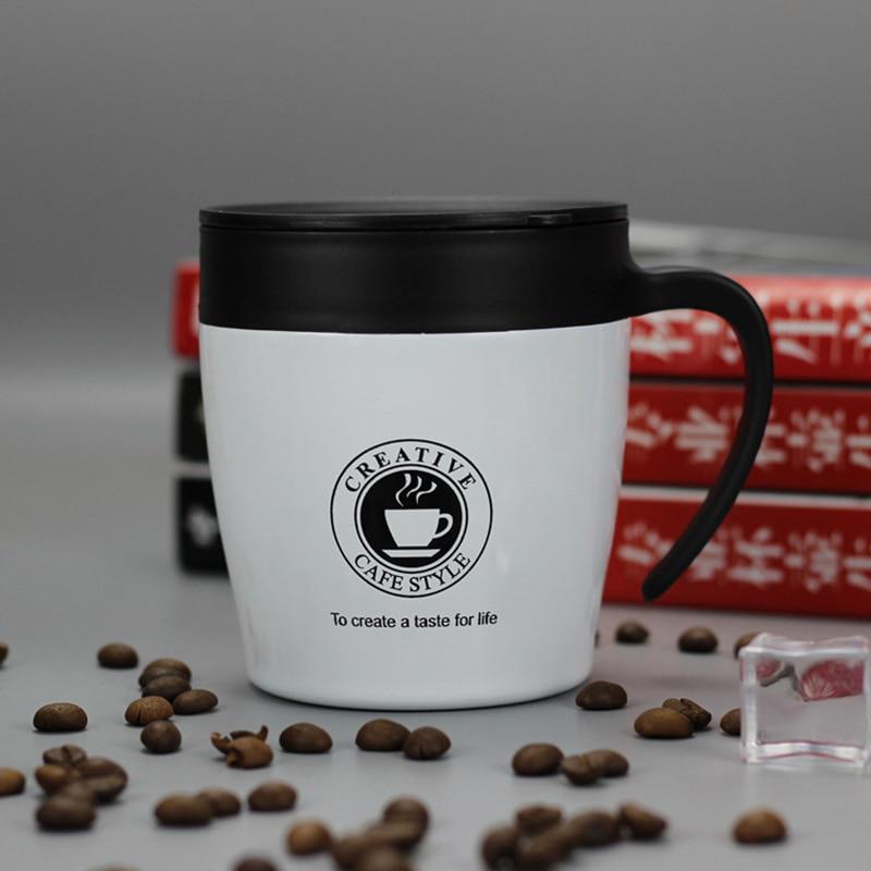 Tazza Termica da Caffè 380ml Acciaio Inossidabile Borraccia Termica con Manico Coperchio e Cucchiaino