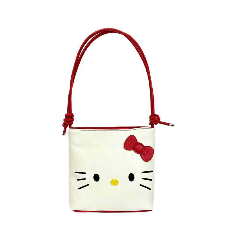 Korean Cute Cat Embroidery Bucket Bag - Stylish Cartoon Shoulder Bag for Women & Students