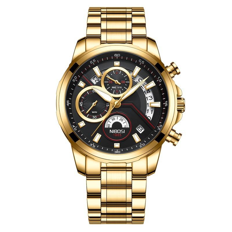 Fashion Men'S Watch Solid Steel Belt, Left 3-Eye Six-Pin Multi-Functional Quartz Watch, Luminous Waterproof