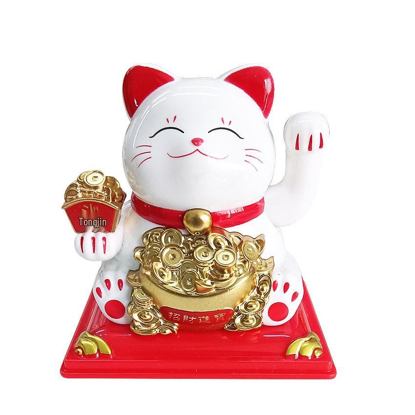 Y Solar Fortune Cat Waving Hand Ornament: Light-Powered Decor for Car, Living Room, or Office Desk