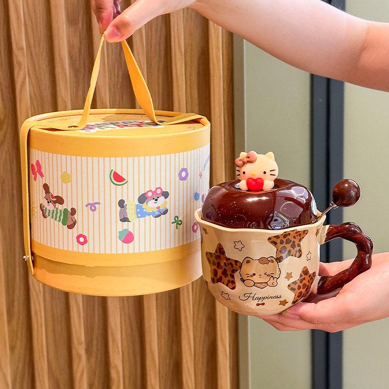 Cute Cat Ceramic Mug Gift Set for Girls and Best Friends' Birthdays