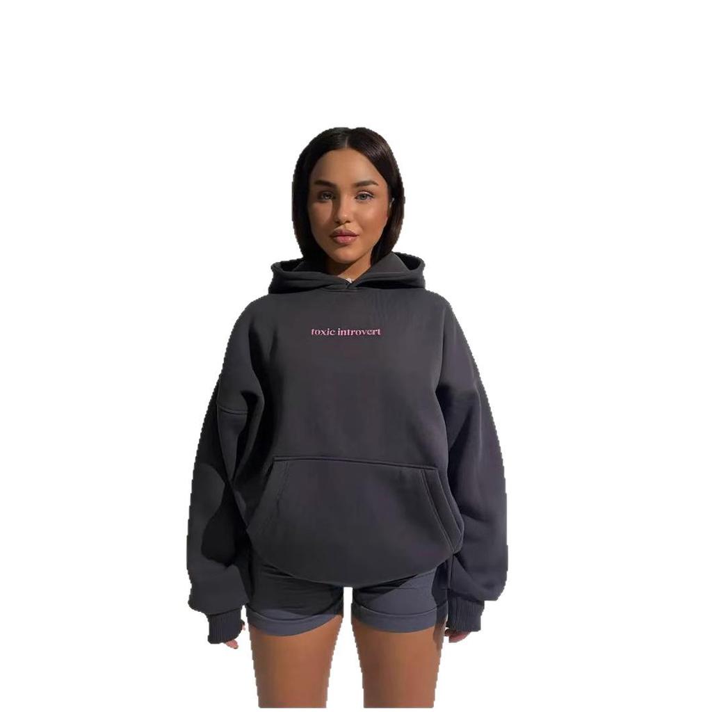 Trendiger Amerikanischer Fleece-Buchstaben-Hoodie: Lässiges Herbst/Winter Vielseitiges Paar Outfit für Damen - Einzigartig und Stilvoll