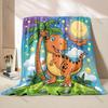 Multi Size Dinosaur Under Palm Tree Pattern Blanket Flannel Material Soft Warm for All Seasons, Home Outdoor Camping Picnics RV