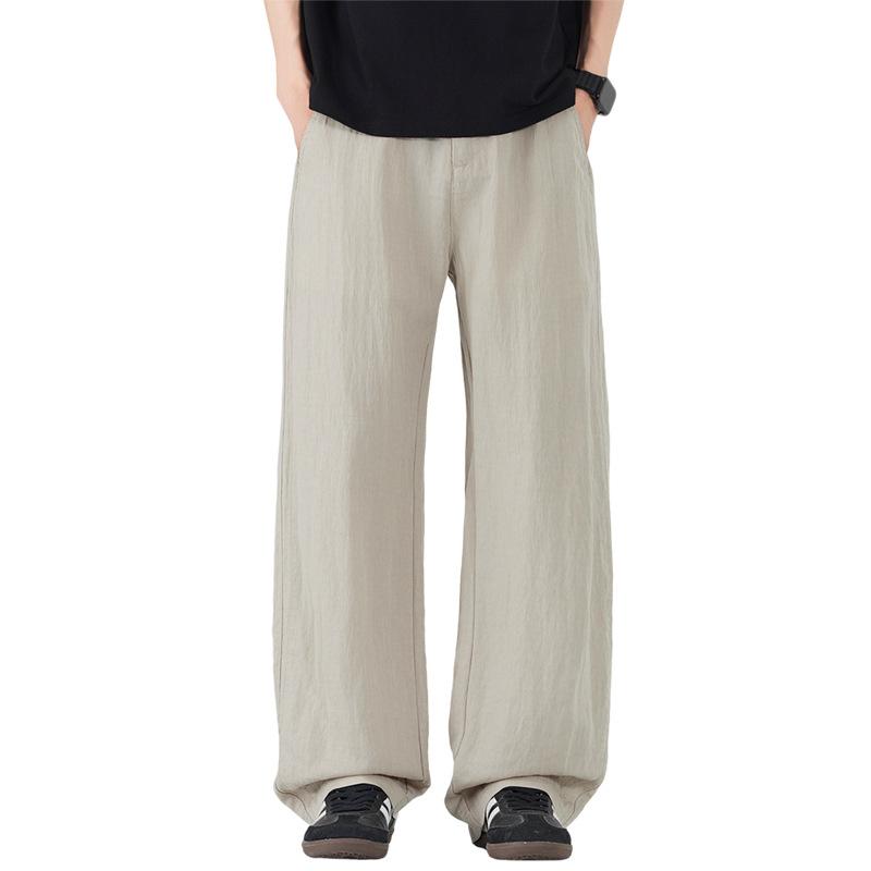 New Summer Thin Anti-wrinkle Tencel Linen Pants Men's Drape Casual Pants Straight Loose Scimitar Pants