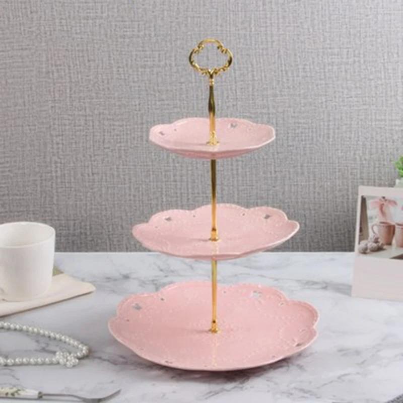 3 Layers Cake Plate Stand Handle Cake Stand Hardware Holder For Wedding Party Making Resin Cupcake Dessert Platter Serving Stand