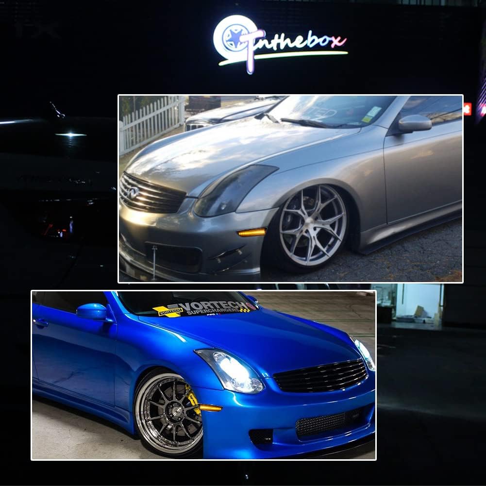 GTINTHEBOX Compatible with 2003 2004 2005 2006 2007 Infiniti G35 2D Coupe D Front Side Marker Light Smoked Lens Amber LED Fender Lamp