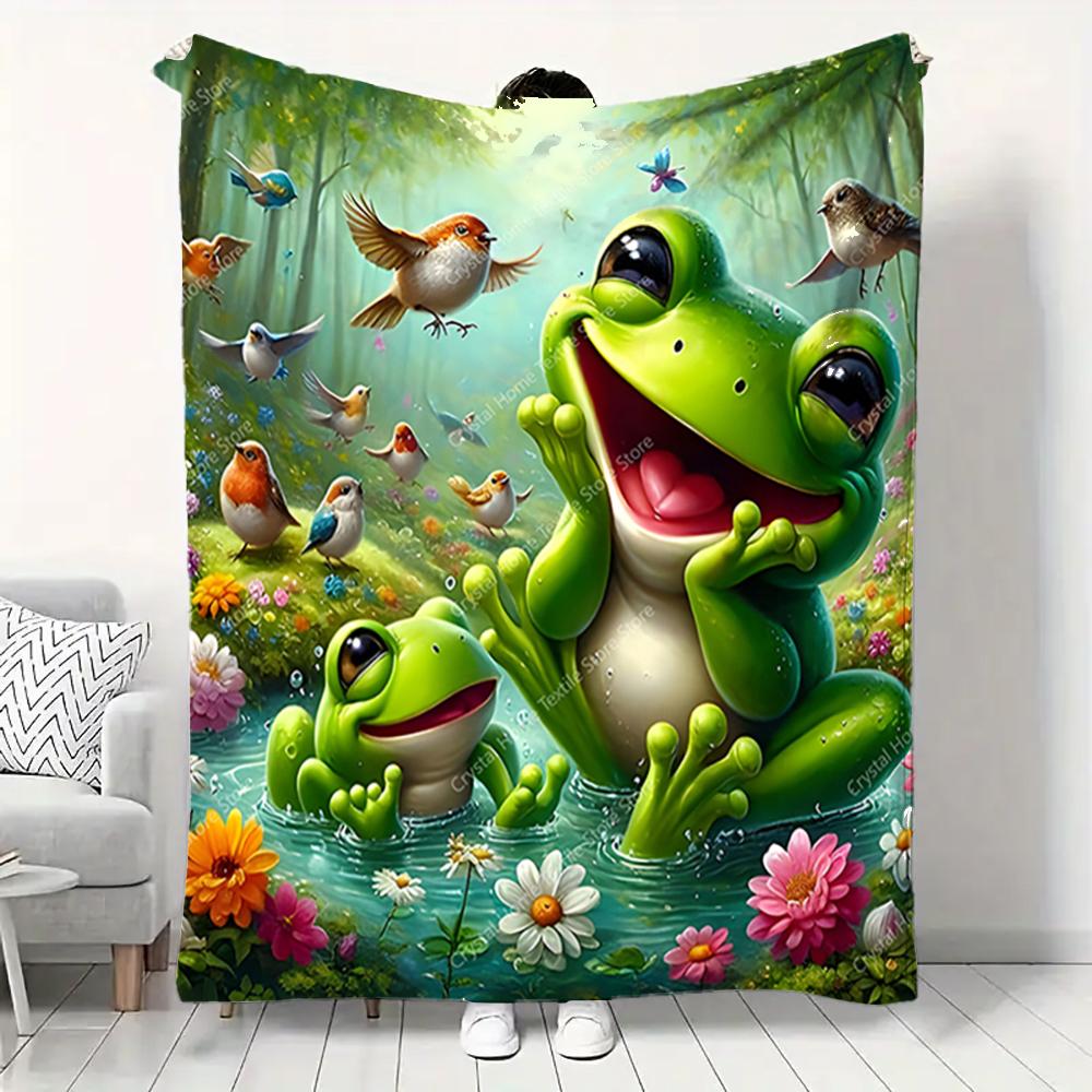 Happy Frogs Play Theme Soft Flannel Blankets,Warm Throw Blanket Comfortable Blanket for Picnic Beds Sofa Home Bedroom Cover Kids