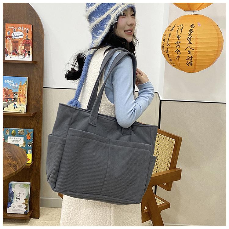 Corduroy Retro Fashion Tote - Multi-Pocket, Large Capacity Handbag.