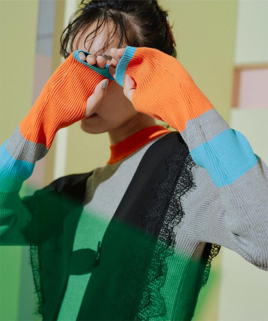 miette Finger Rib Knit RCXX0719 Free Size Light Gray Multi-Color Women's