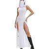 Women Sleeveless Gothic Hooded Dress High Split Sheer See-through Long Rave Night Club Outfit