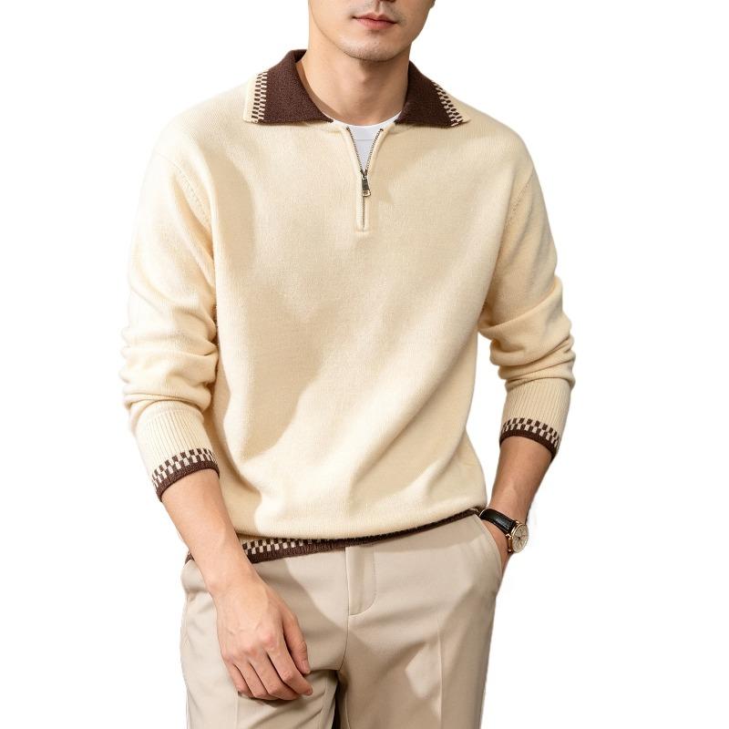 Mens Long Sleeve Quarter Zip Pullover Sweater | Casual Loose V Neck Sweaters with Thumb Hole, Collared Ribbed Knit Jumper Tops, Over