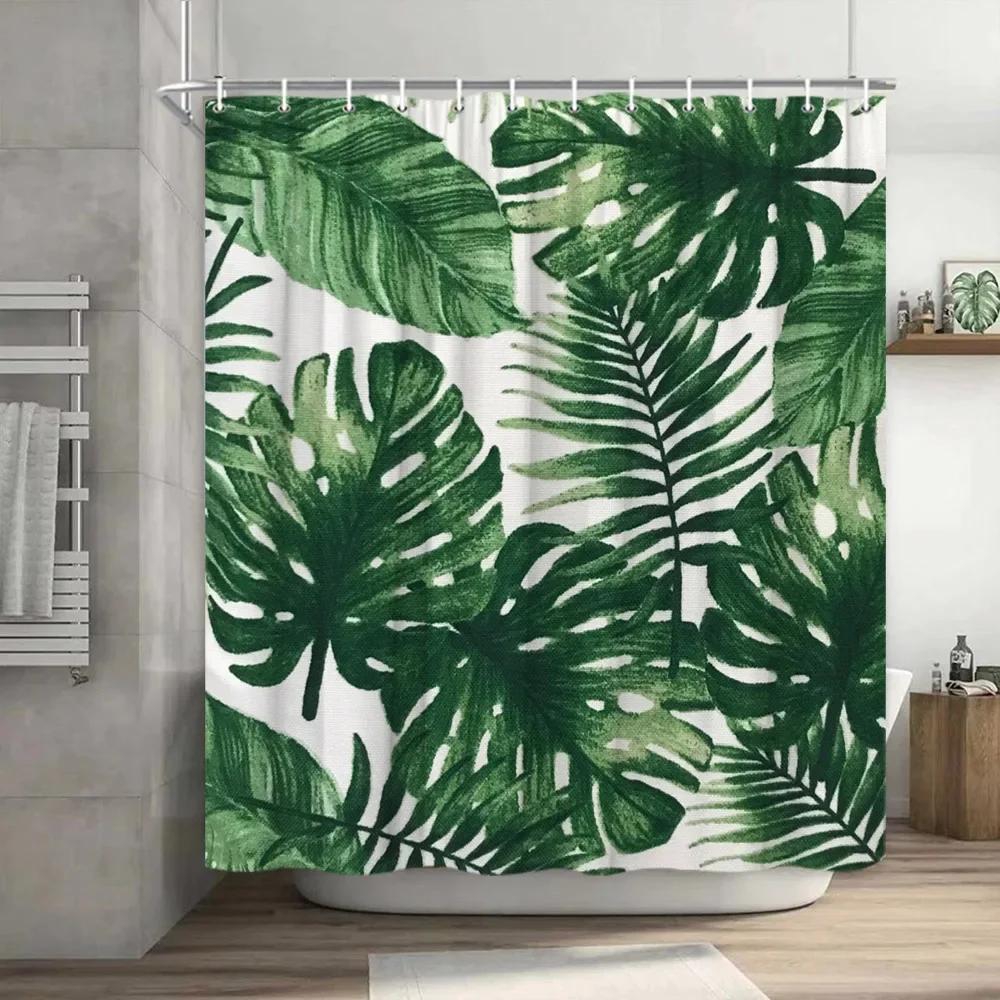 Boho Plant Shower Curtains Green Leaf Tropical Shower Curtain For Bathroom Set Palm Botanical Bohemia Bath Screen Bathroom Decor