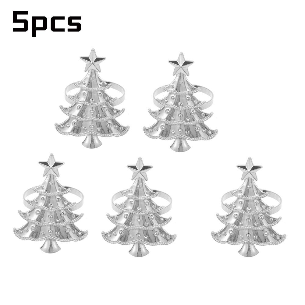5Pcs Christmas Napkin Rings Set Xmas Tree Ornaments Creative Napkin Buckle Christmas Banquet Home Kitchen Dinner Table Decor