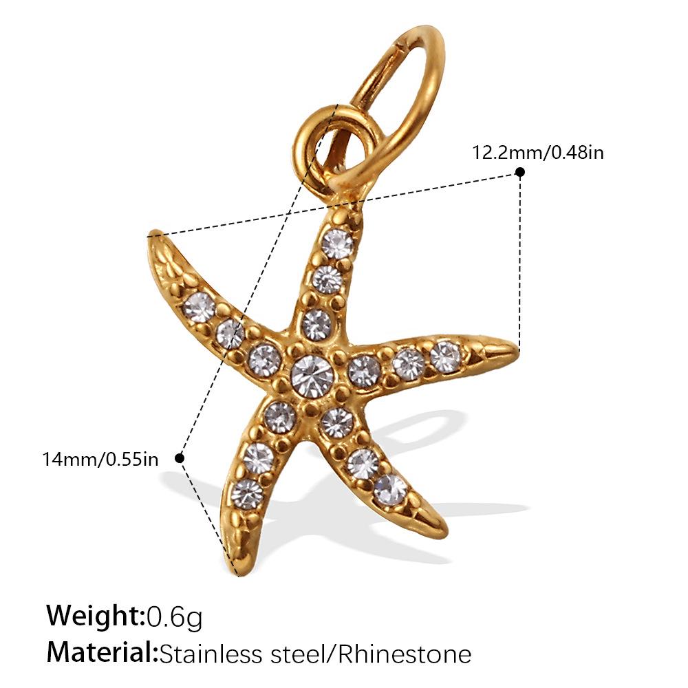 Diamond-Studded Dolphin & Starfish Stainless Steel Pendant - Cute Ocean Animal Jewelry Accessory